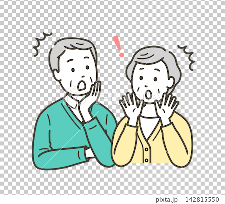 驚いている高齢者夫婦の上半身イラスト 驚いている高齢者夫婦の上半身イラスト 142815550