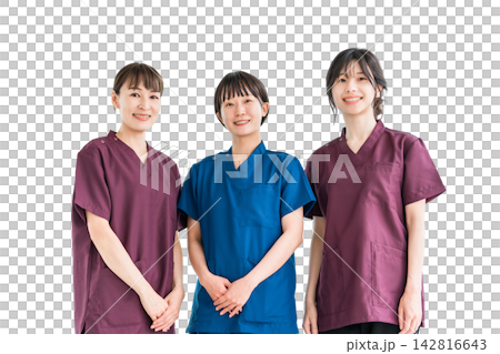 Female staff of doctors, physicians, nurses, medical professionals, doctors, occupational therapists and physical therapists wearing scrubs Female staff of doctors, physicians, nurses, medical professionals, doctors, occupational therapists and physical therapists wearing scrubs 142816643