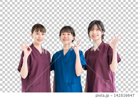 Female staff of doctors, physicians, nurses, medical professionals, doctors, occupational therapists and physical therapists wearing scrubs Female staff of doctors, physicians, nurses, medical professionals, doctors, occupational therapists and physical therapists wearing scrubs 142816647