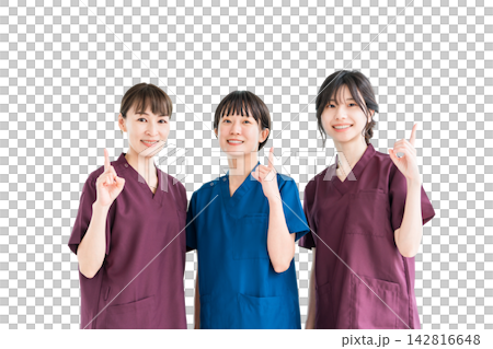 Female staff of doctors, physicians, nurses, medical professionals, doctors, occupational therapists and physical therapists wearing scrubs Female staff of doctors, physicians, nurses, medical professionals, doctors, occupational therapists and physical therapists wearing scrubs 142816648