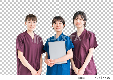 Female staff of doctors, physicians, nurses, medical professionals, doctors, occupational therapists and physical therapists wearing scrubs Female staff of doctors, physicians, nurses, medical professionals, doctors, occupational therapists and physical therapists wearing scrubs 142816650