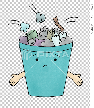 A hand-drawn illustration of a full trash can. A hand-drawn illustration of a full trash can. 142817624