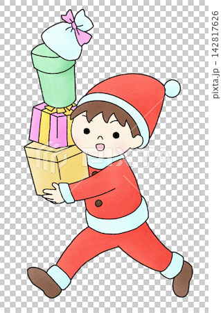 A hand-drawn illustration of a boy dressed as a red Santa Claus. A hand-drawn illustration of a boy dressed as a red Santa Claus. 142817626