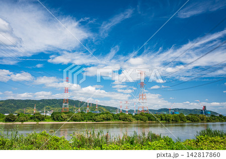 夏の淀川風景　大阪府高槻市　 142817860