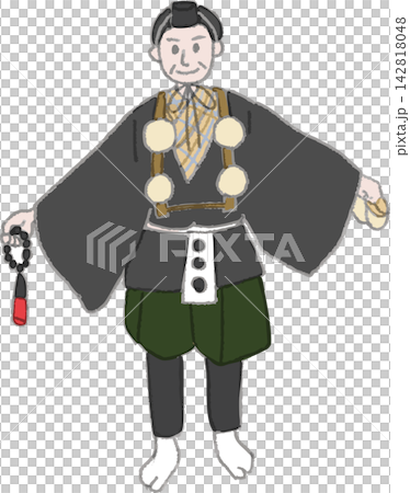 A hand-drawn, full-color illustration of "Yamabushi," a representative character in Kyogen (traditional Japanese comic theater). A hand-drawn, full-color illustration of "Yamabushi," a representative character in Kyogen (traditional Japanese comic theater). 142818048