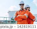 Portrait Refinery Engineer Standing Arms Crossed Confident Success Team Outdoor Industrial Plant. 142819111