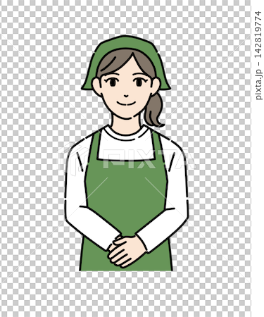 Illustration 1 of a young female shop assistant wearing an apron and bowing. Illustration 1 of a young female shop assistant wearing an apron and bowing. 142819774