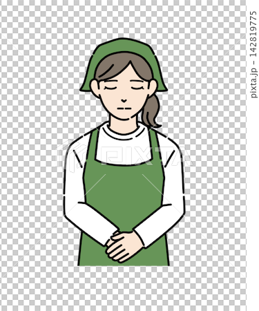 Illustration 2 of a young female shop assistant wearing an apron and bowing. Illustration 2 of a young female shop assistant wearing an apron and bowing. 142819775