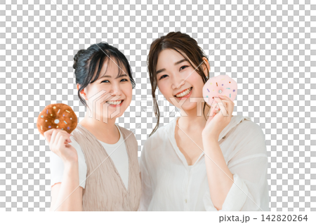 Women eating donuts, sweets, snacks, desserts Women eating donuts, sweets, snacks, desserts 142820264