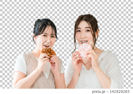 Women eating donuts, sweets, snacks, desserts Women eating donuts, sweets, snacks, desserts 142820265