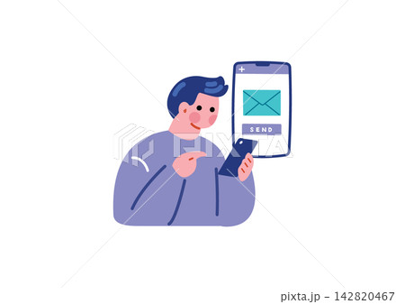 スマホを操作する男性のイラスト 142820467