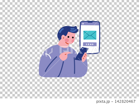 スマホを操作する男性のイラスト 142820467