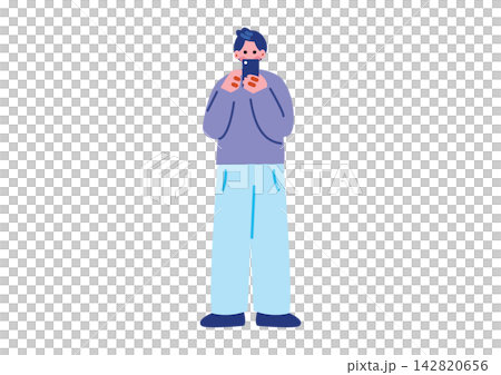 Illustration of a man operating a smartphone Illustration of a man operating a smartphone 142820656
