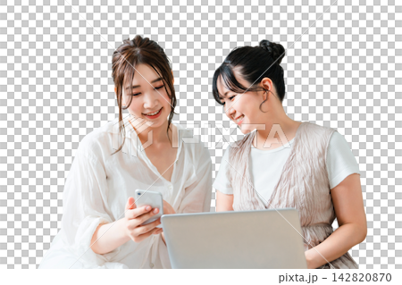 Women, friends, moms, and colleagues who use smartphones and laptops together. Women, friends, moms, and colleagues who use smartphones and laptops together. 142820870