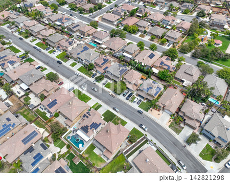 Aerial View of construction communities in Winchester, Inland Empire region of Riverside County, California, USA Aerial View of construction communities in Winchester, Inland Empire region of Riverside County, California, USA 142821298