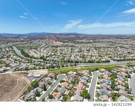 Aerial View of construction communities in Winchester, Inland Empire region of Riverside County, California, USA Aerial View of construction communities in Winchester, Inland Empire region of Riverside County, California, USA 142821299