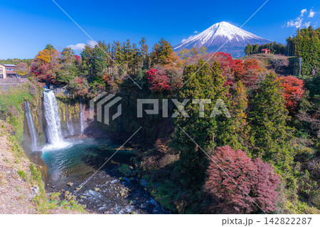 【富士山素材】秋の風景・紅葉シーズンの音止の滝と富士山【静岡県】 【富士山素材】秋の風景・紅葉シーズンの音止の滝と富士山【静岡県】 142822287