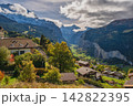 Wengen Switzerland, nature landscape at village and Jungfrau peak in autumn season 142822395
