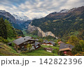 Wengen Switzerland, nature landscape at village and Jungfrau peak in autumn season 142822396