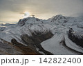 Gornergrat Zermatt Switzerland, sunrise at Monte Rosa peak and Alps mountain range in winter 142822400