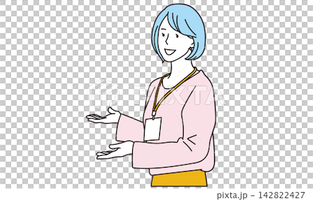 Illustration of a female staff member giving directions Illustration of a female staff member giving directions 142822427