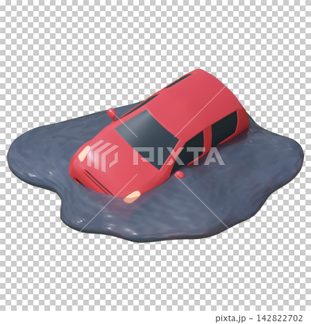 3D CG | 一輛紅色私家車因暴雨、洪水和海嘯而被淹沒在水中。 3D CG | 一輛紅色私家車因暴雨、洪水和海嘯而被淹沒在水中。 142822702