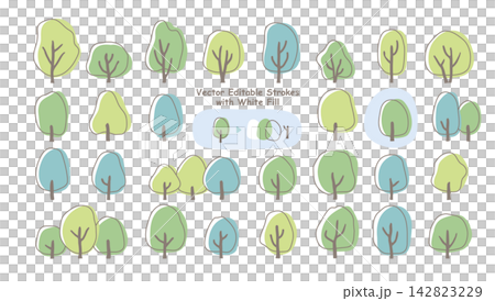 Simple, hand-drawn tree illustration set in refreshing green tones (with white base coloring). Simple, hand-drawn tree illustration set in refreshing green tones (with white base coloring). 142823229