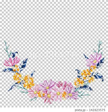 Autumn flower frame: Cosmos and Osmanthus Autumn flower frame: Cosmos and Osmanthus 142823575