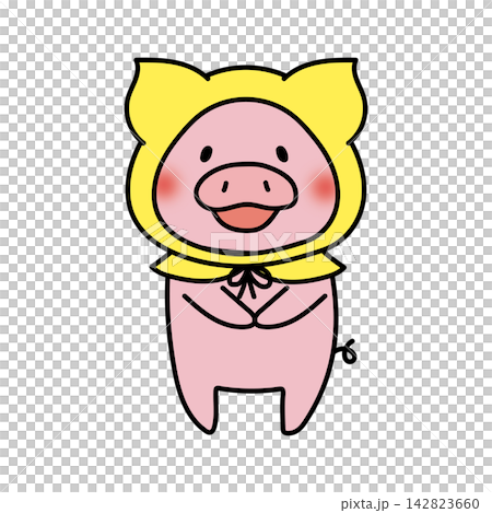 A pig wearing a disaster prevention hood A pig wearing a disaster prevention hood 142823660