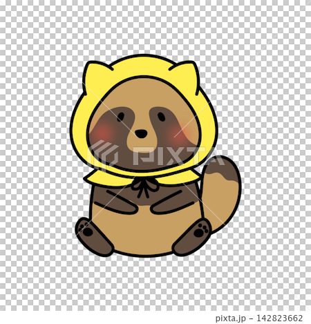 A raccoon wearing a disaster prevention hood A raccoon wearing a disaster prevention hood 142823662
