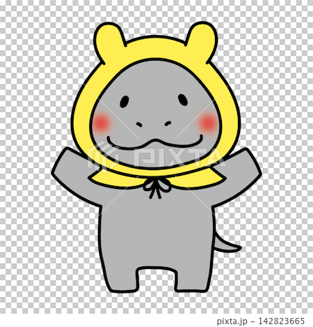 A hippo wearing a disaster prevention hood A hippo wearing a disaster prevention hood 142823665