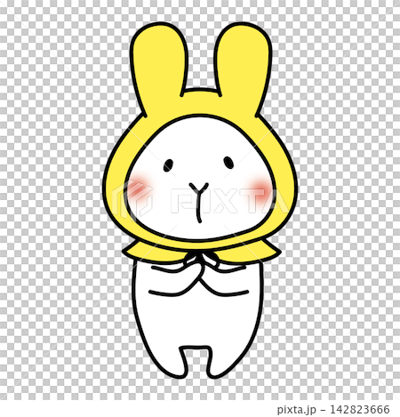A white rabbit wearing a disaster prevention hood. A white rabbit wearing a disaster prevention hood. 142823666