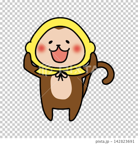 A monkey wearing a disaster prevention hood A monkey wearing a disaster prevention hood 142823691