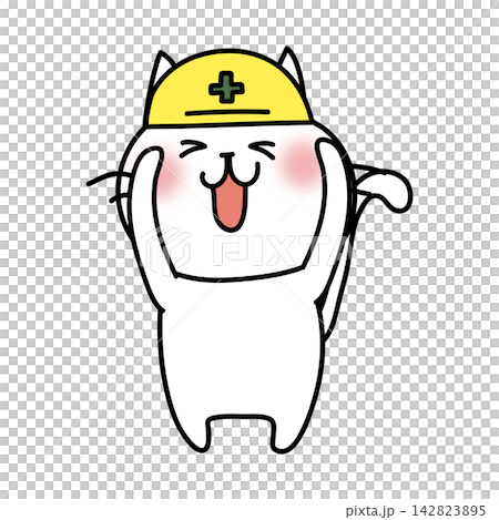 A white cat wearing a helmet A white cat wearing a helmet 142823895