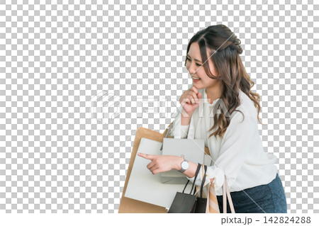 買い物・ショッピング・セール・バーゲンで無駄遣いするビジネスウーマン・女性 買い物・ショッピング・セール・バーゲンで無駄遣いするビジネスウーマン・女性 142824288
