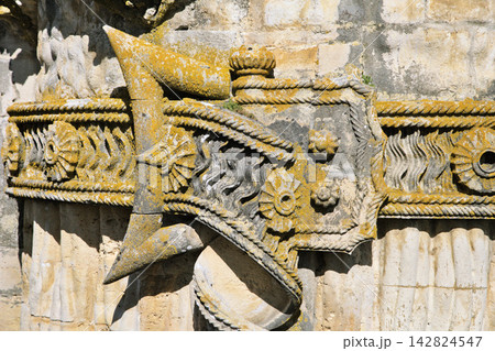 Stone carved belt buckle at Convento de Cristo in Portugal Stone carved belt buckle at Convento de Cristo in Portugal 142824547