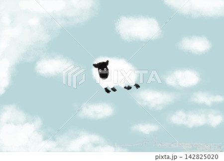 空にぽっかり浮かんだひつじ雲のイラスト 空にぽっかり浮かんだひつじ雲のイラスト 142825020