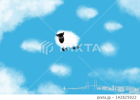 空にぽっかり浮かんだひつじ雲のイラスト 142825022