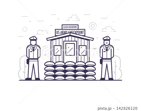 Checkpoint Charlie Berlin Landmark Line Icon Checkpoint Charlie Berlin Landmark Line Icon 142826120