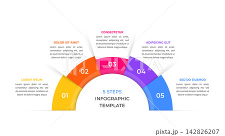 Semicircular Five Step Infographic Template with Numbered Arc Segments Semicircular Five Step Infographic Template with Numbered Arc Segments 142826207