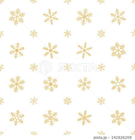 Gold Snowflakes Seamless Pattern on White Background 142826209