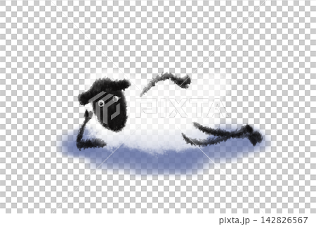 An illustration of a black-faced sheep lying down with its elbow as a pillow, with a shadow. An illustration of a black-faced sheep lying down with its elbow as a pillow, with a shadow. 142826567