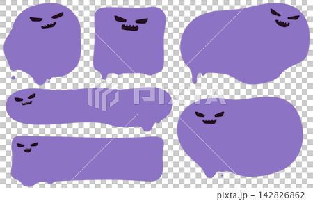Melting and dripping Halloween fluid shape frame purple set with face 142826862