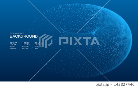 Circle blue dot with background tech wave and concentric globe abstract. Pattern line digital with future light technology and energy graphic 3d. Banner bg circle with black concept background. 142827446
