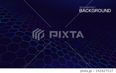 Digital technology data with background network abstract for business communication future. Vector hexagons science with blue computer futuristic for ai connect line. Tech connection digital.  142827517