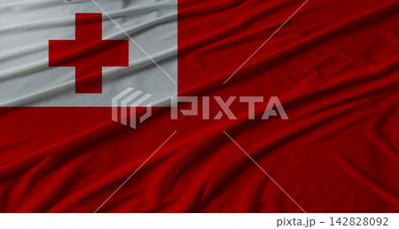 Tongan flag waving. Flag of Tonga with cloth texture 142828092