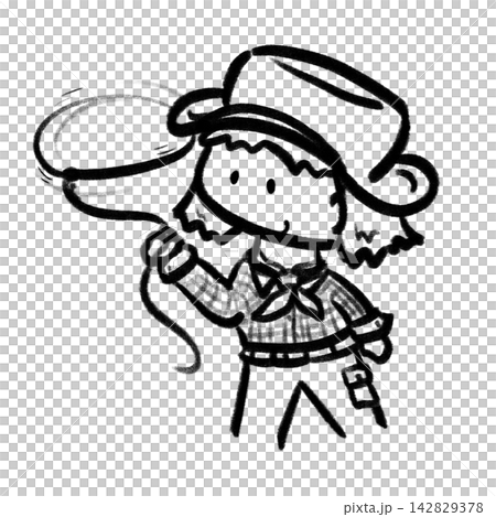 Cute cowgirl playing whip bold outline cartoon illustration Cute cowgirl playing whip bold outline cartoon illustration 142829378