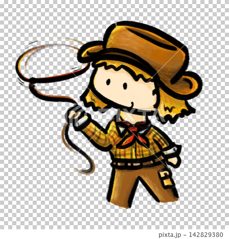 Cute cowgirl playing lasso bold outline crayon cartoon illustration Cute cowgirl playing lasso bold outline crayon cartoon illustration 142829380