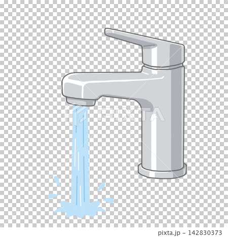 水が流れる蛇口 勢いよく出る水栓イラスト シングルレバー 水が流れる蛇口 勢いよく出る水栓イラスト シングルレバー 142830373