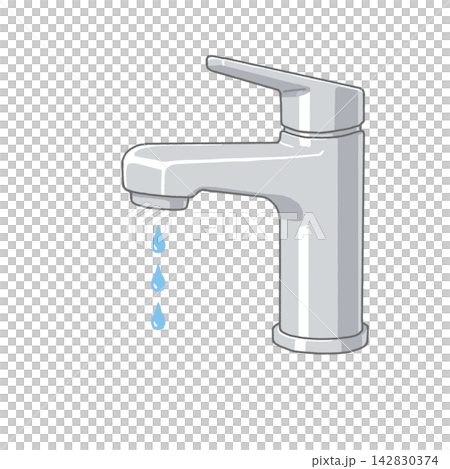 水滴が垂れる蛇口 水漏れイメージイラスト シングルレバー 水滴が垂れる蛇口 水漏れイメージイラスト シングルレバー 142830374